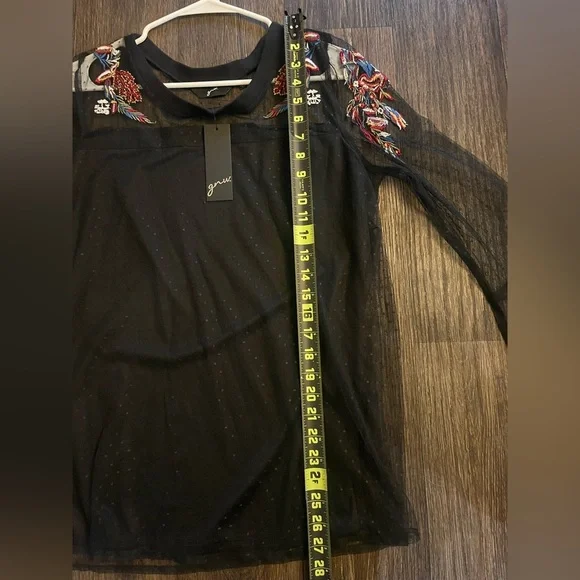 NWT GNW Embroidered Whimsigoth Black Mesh Top - Picture 9 of 9